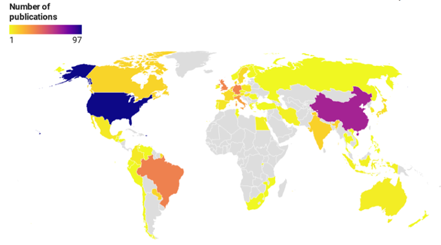 number of penile cancer publications per nation