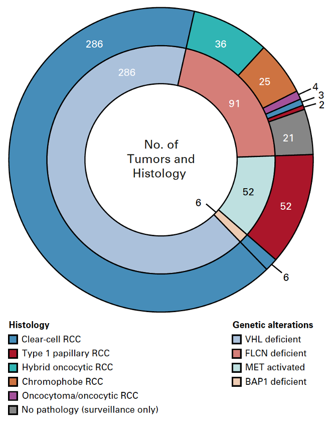 ayered pie chart of histology and genetic alteration