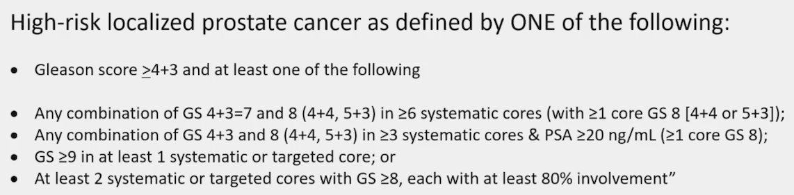 high intra-prostate tumor volume and, thus, metastatic recurrence, noting that metastasis-free survival is a co-primary endpoint