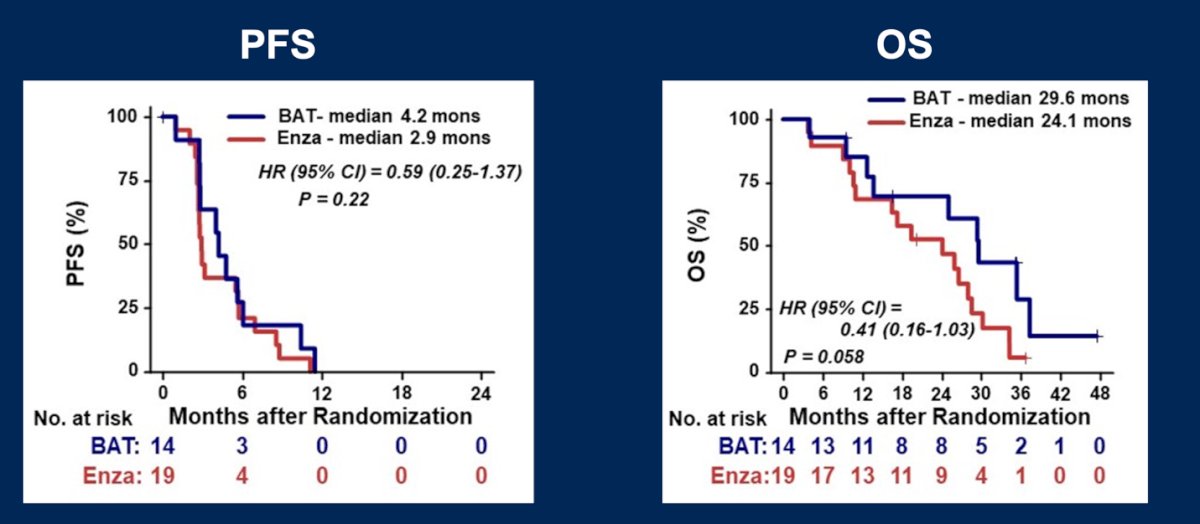 AR alterations treated with BAT trend toward prolonged PFS and OS vs. Enzalutamide, although not significant: PFS (p=0.22), OS (p=0.058)