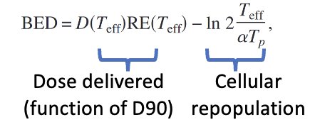 The total biologic equivalent dose (BED) was calculated utilizing the AAPM TG-137 formulation