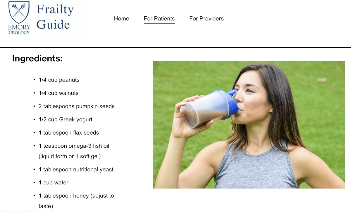 Dr. Viraj Master and Dr. Psutka highlighted a cost-effective alternative, available on the website FrailPatient, where a shake can be prepared for less than 3 dollars and has proven to be very effective