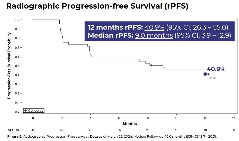 The 12 months rPFS rate was 41% (95% CI: 26–55%), with a median rPFS of 9 months (95% CI: 4–13 months).