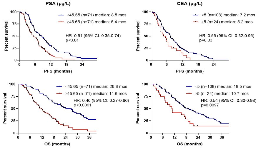 At a median follow-up of 44 months, the median PFS and OS in the cohort were 7 and 16.8 months, respectively.