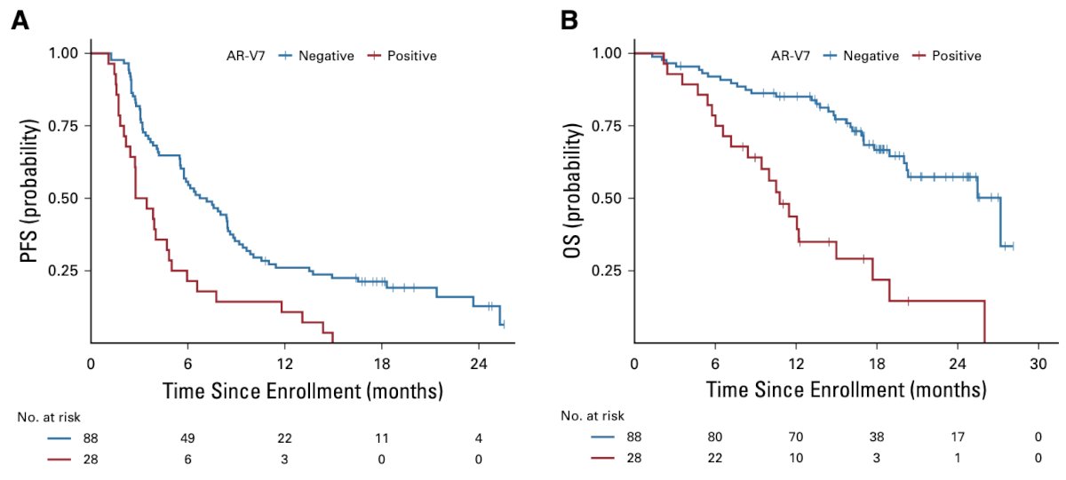 Dr. Castro also notes that AR-V7 expression in circulating tumor cells is prognostic in mCRPC. Dr. Armstrong and colleagues [2] in the PROPHECY study evaluated&nbsp;circulating tumor cell AR-V7 detection as a poor prognostic indicator for the clinical efficacy of secondary hormone therapies. Among 118 men with mCRPC starting abiraterone or enzalutamide treatment, AR-V7 detection was independently associated with shorter progression free survival (HR 1.95, 95% CI 1.1 to 3.3) and overall survival (HR 4.2, 95% CI, 2.1 to 8.5) after adjusting for circulating tumor cell number and clinical prognostic factor