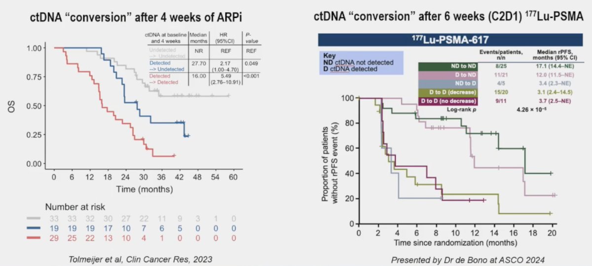 ctDNA dynamics have prognostic value in advanced prostate cancer, including ctDNA “conversion” after 4 weeks of treatment with an androgen receptor pathway inhibitor and ctDNA “conversion” after 6 weeks of 177Lu-PSMA therapy
