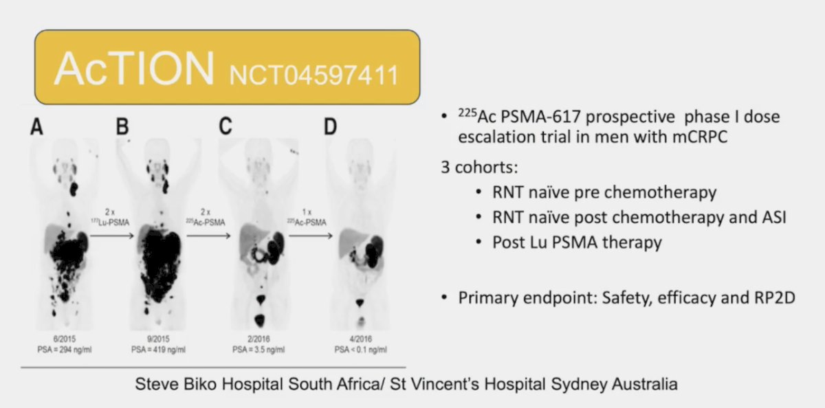 Other treatment intensification trials include the AcTION trial, which is a phase I trial of 225Ac PSMA-617