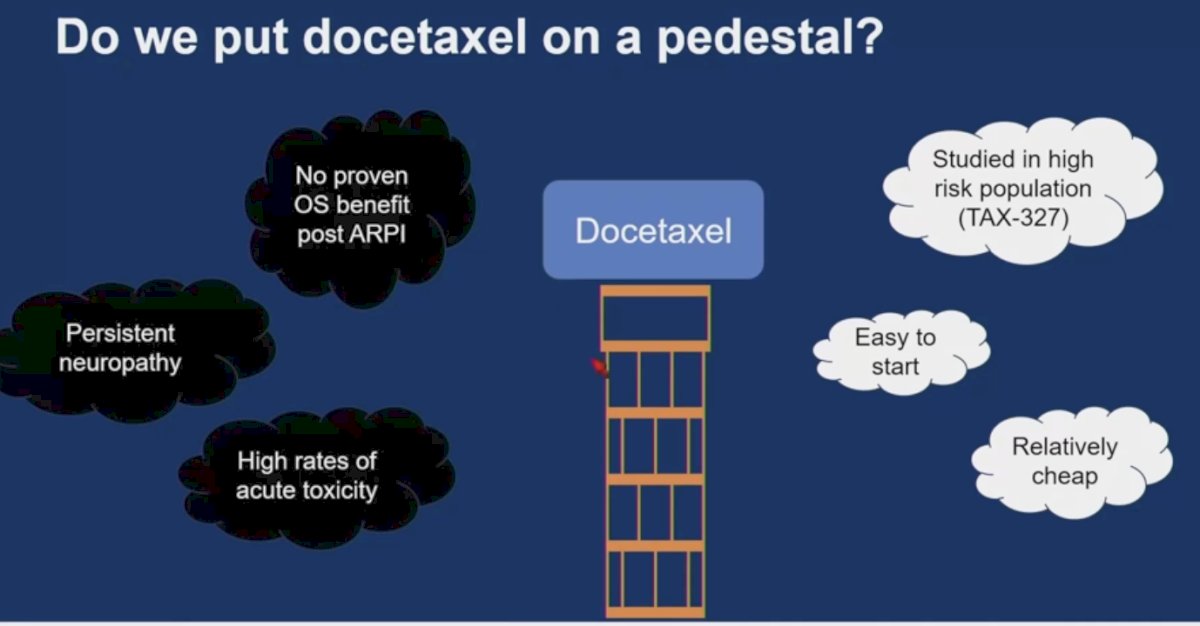There is currently no clear OS benefit for docetaxel following ARPI therapy in mCRPC, and its use is associated with high rates of acute toxicity. Much of the available data comes from studies conducted in high-risk populations. As such, we should be cautious about overvaluing its role in treatment sequencing without stronger comparative evidence.
