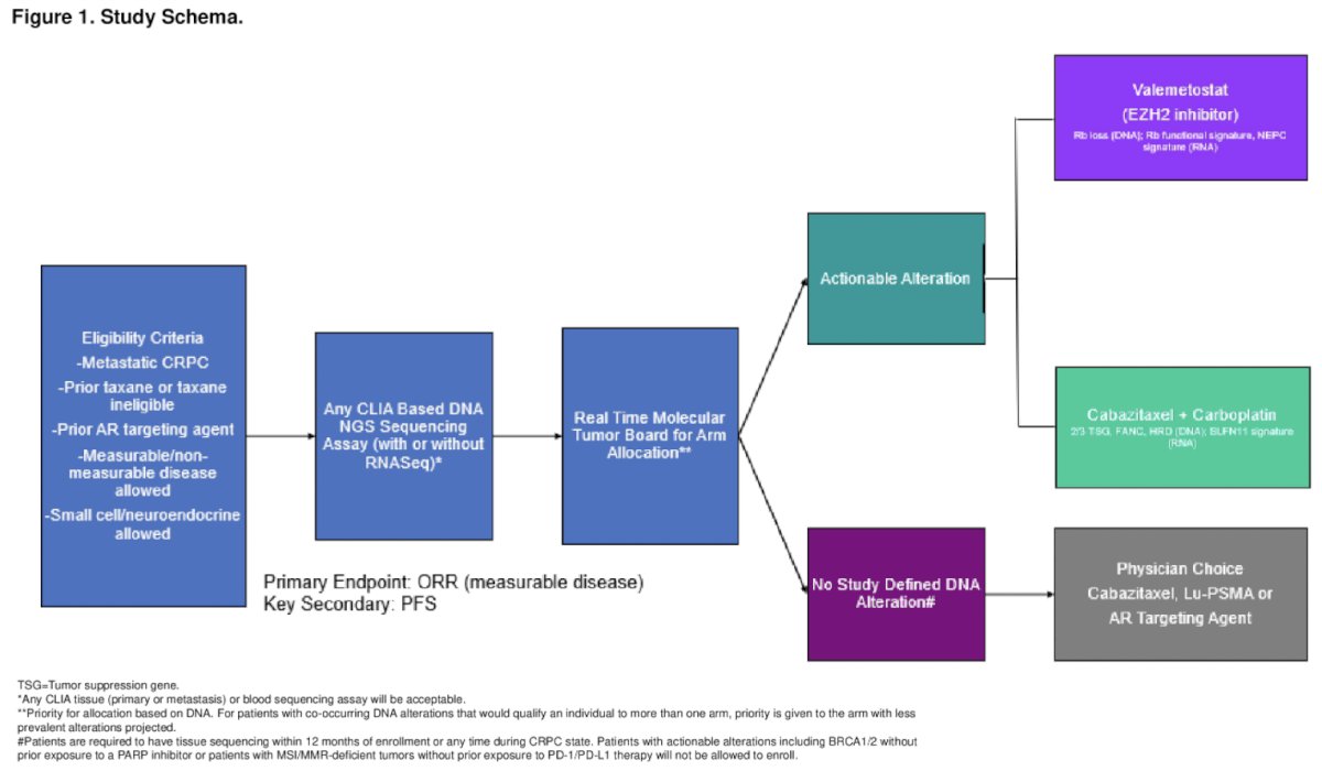 This is a multi-center, multi-arm, phase II umbrella study to investigate rationally-designed biomarker-based therapeutic strategies for patients with mCRPC. This study will include androgen receptor pathway inhibitor (ARPI) and taxane pre-treated/ineligible mCRPC patients who will undergo next-generation sequencing (NGS) followed by real-time molecular tumor board for arm allocation. Those with an actionable mutation will be randomized to valemetostat tosylate or cabazitaxel + carboplatin. Conversely, those without a study-defined DNA alteration will receive physician’s choice of cabazitaxel, Lu-PSMA, or AR-targeting agent.