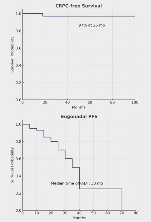 In early results from this adaptive strategy, 33 patients were recruited with a median follow-up of 25 months. CRPC-free survival was 97%, and notably, 81% of patients were able to remain on intermittent ADT, thereby avoiding systemic intensification.