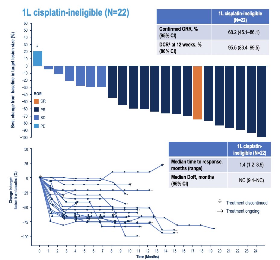 In TROPION-PanTumor03, in the first-line population, the objective response rate was 68.2% (95% CI 45.1-86.1), and the disease control rate was 95.5% (80% CI 83.4-99.5) at 12 weeks: