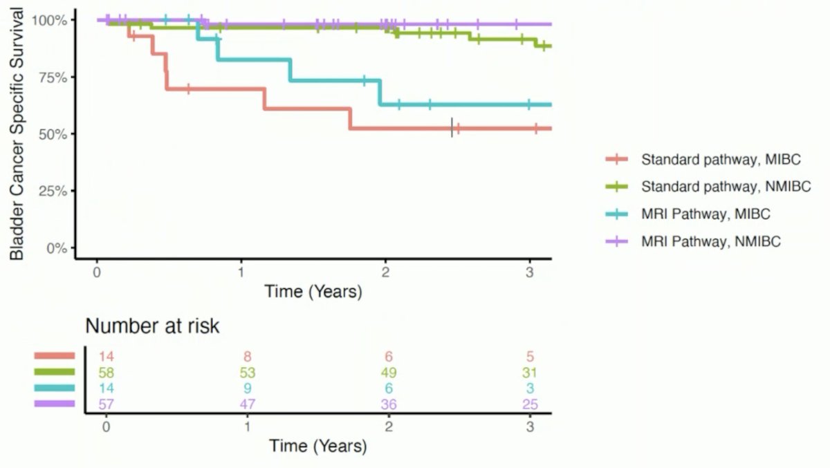 Similarly, there also appeared to be a clinically meaningful benefit for bladder cancer-specific survival for the MRI pathway among muscle-invasive bladder cancer patients:
