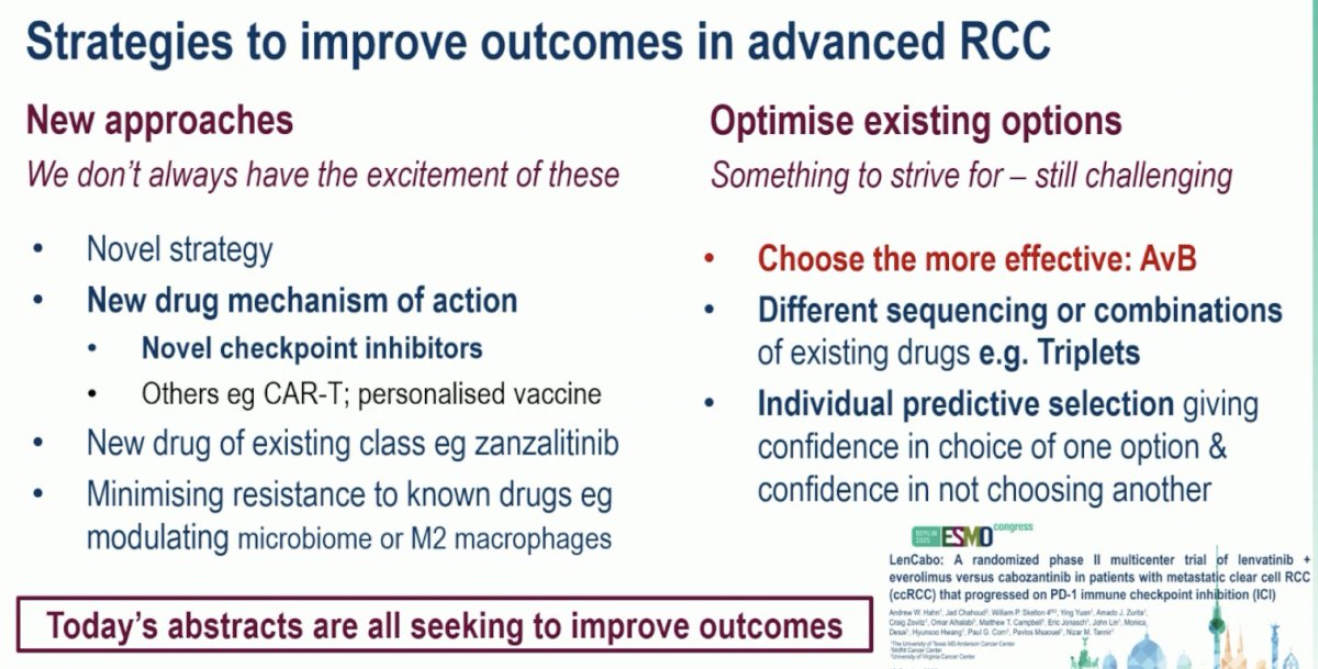 Strategies to further improve outcomes in advanced RCC potentially include using new agents with novel mechanisms of action or optimizing existing options: