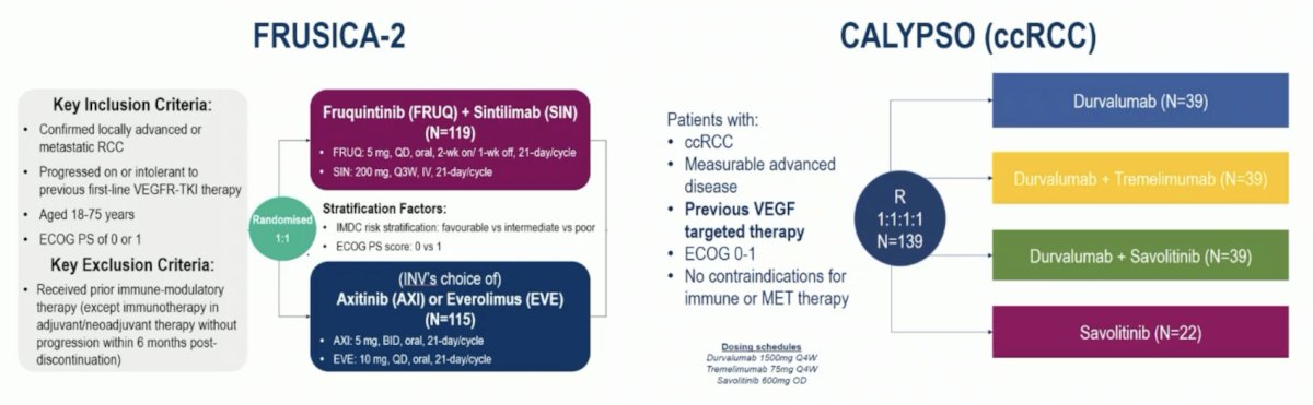 What should the control group be in the IO-naïve situation? The following highlights the trial designs for FRUSICA-2 and CALYPSO: