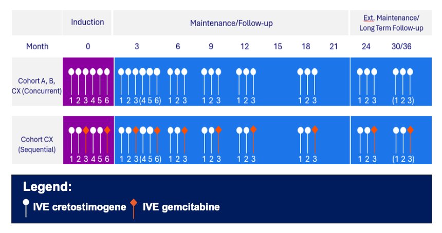 For Cohorts A and B, intravesical cretostimogene will be instilled in combination with DDM, an excipient that enhances adenoviral delivery, for six weekly doses during the induction phase, followed by three weekly maintenance cycles quarterly through month 12, then every six months through month 36. Re-induction is permitted across all cohorts: