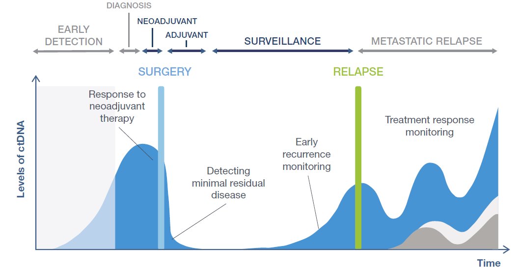 ctDNA dynamics can be used to assess disease burden in real-time, which can help to inform treatment decisions along the continuum of care:&nbsp;