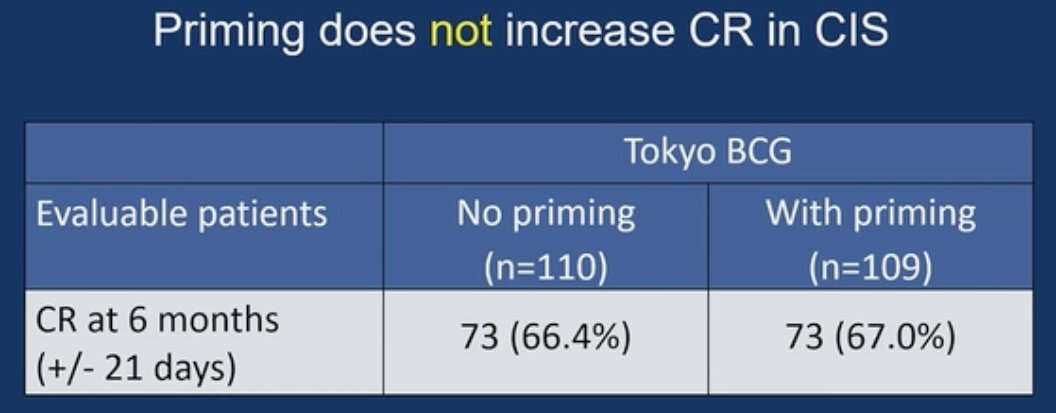 This held true in the CIS subgroup of patients, where priming was not found to increase complete response rates.