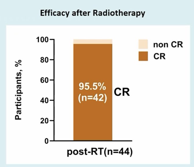 There were 44 patients who received radiotherapy-based bladder sparing therapy. On evaluation by re-TURBT, 42 (95.5%) achieved clinical complete response, and two developed distant metastases without local tumor:&nbsp;