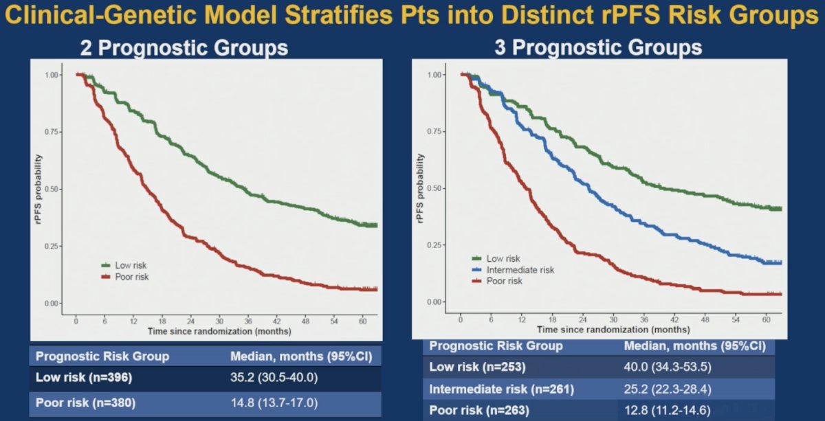 The model successfully stratified patients into distinct prognostic groups with markedly different rPFS outcomes.