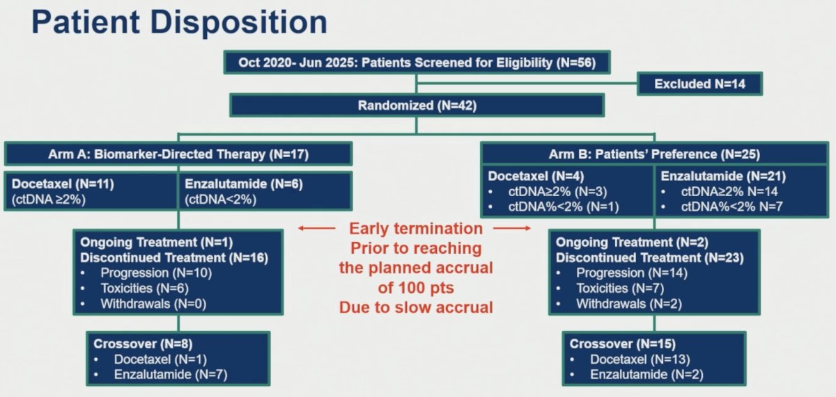 The study was terminated early because of slow accrual prior to reaching the planned enrollment of 100 patients.&nbsp;