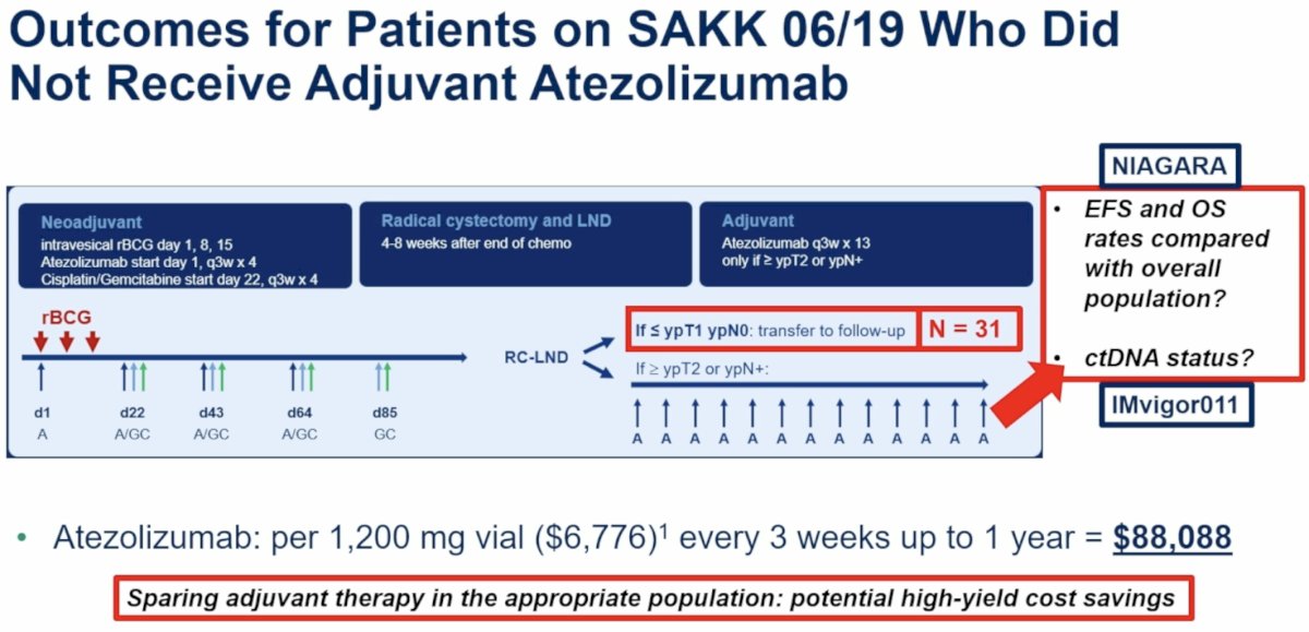 She noted that one year of adjuvant atezolizumab, administered every three weeks, costs approximately $88,088, emphasizing the potential financial implications of improved patient selection.