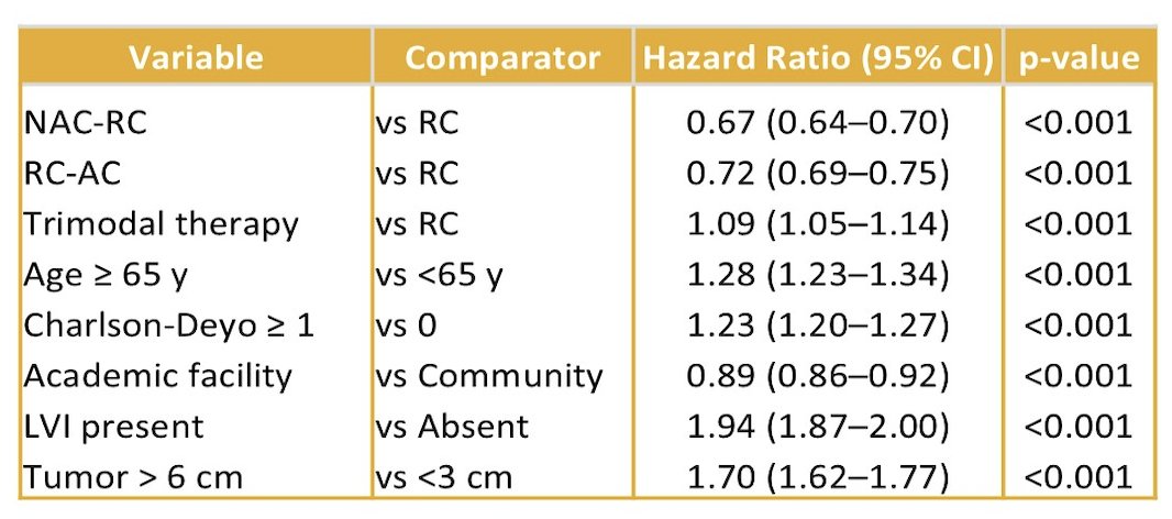Tumor size >6 cm versus 3 cm was significantly associated with poor overall survival (HR 1.70, 95% CI 1.62–1.77; p < 0.001). Lymphovascular invasion also independently predicted poorer overall survival (HR 1.94, 95% CI 1.87–2.00, p < 0.001):