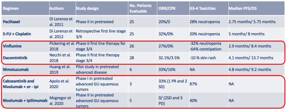 summary of studies of systemic therapy in metastatic or relapsed penile squamous cell carcinoma